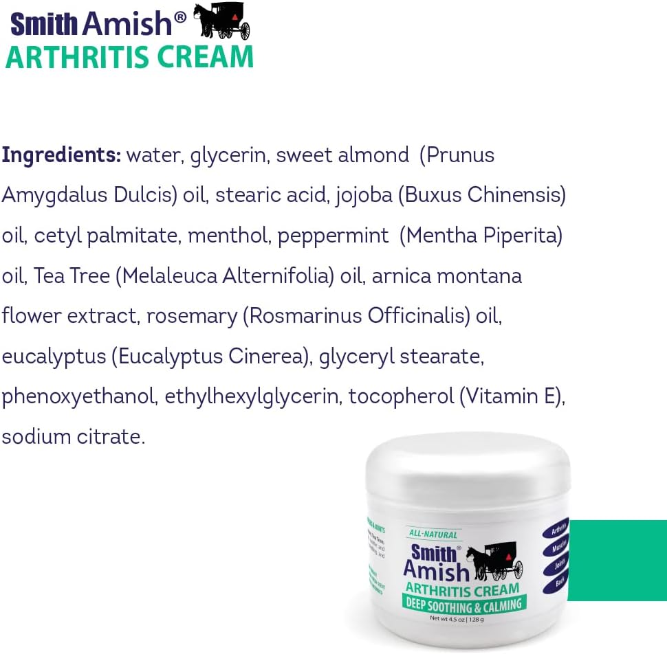 Crema para la artritis. Calmante y refrescante. Tarro de 4.5 onzas