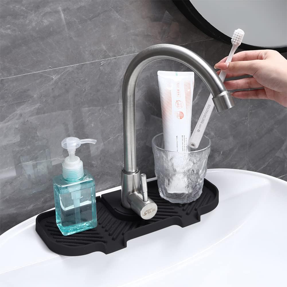 Tapete de silicona para grifo de cocina y baño, 3 poros tamaño de silicona, soporte de esponja de jabón para platos para accesorios de fregadero de