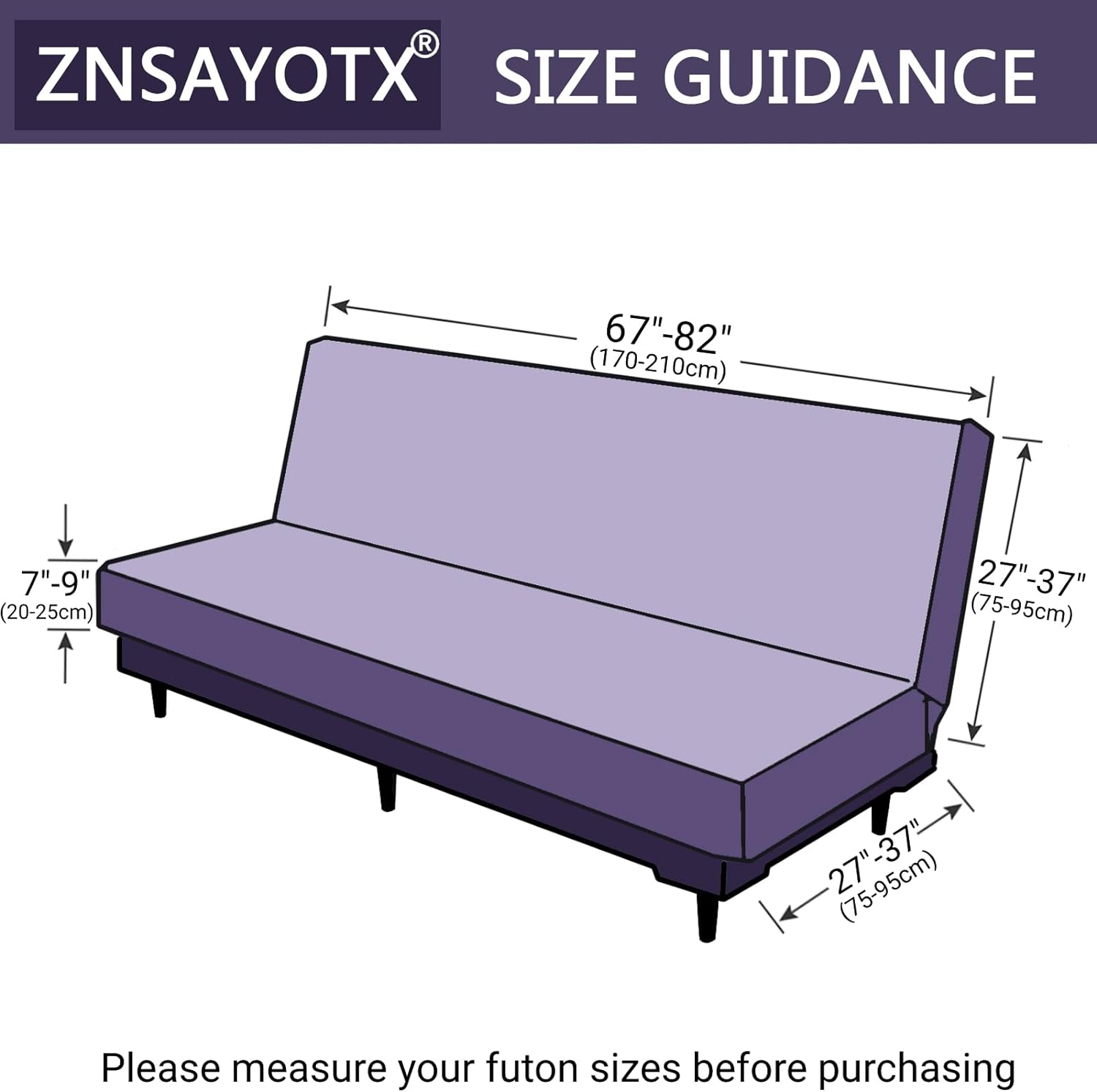 ZNSAYOTX Fundas de futón sin brazos tamaño matrimonial, fundas de sofá cama jacquard a rayas, funda elástica para futón Queen con parte inferior