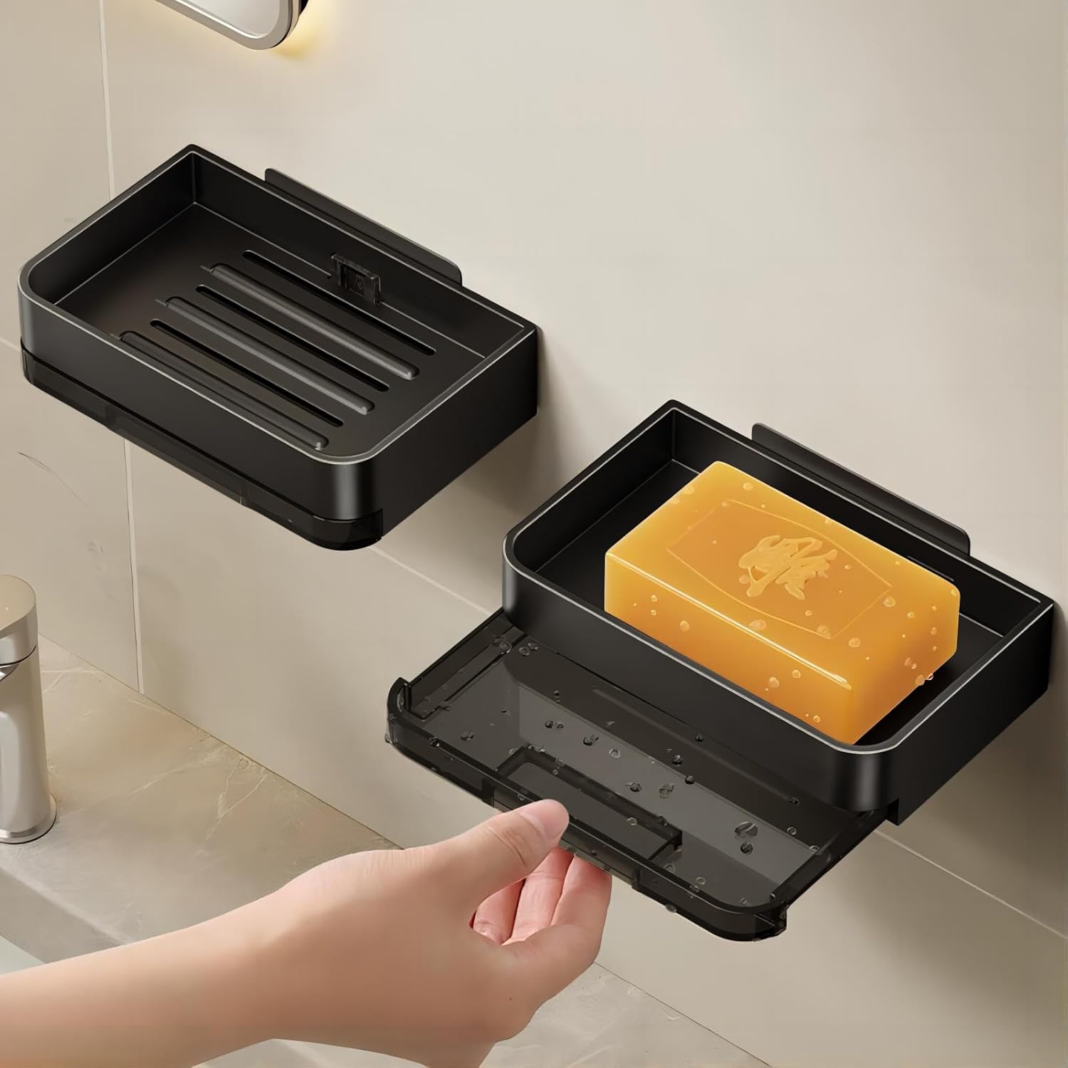 DASITON Soporte para jabonera impermeable con adhesivo fuerte para montaje en pared, hecho de material de aluminio espacial, material de aluminio