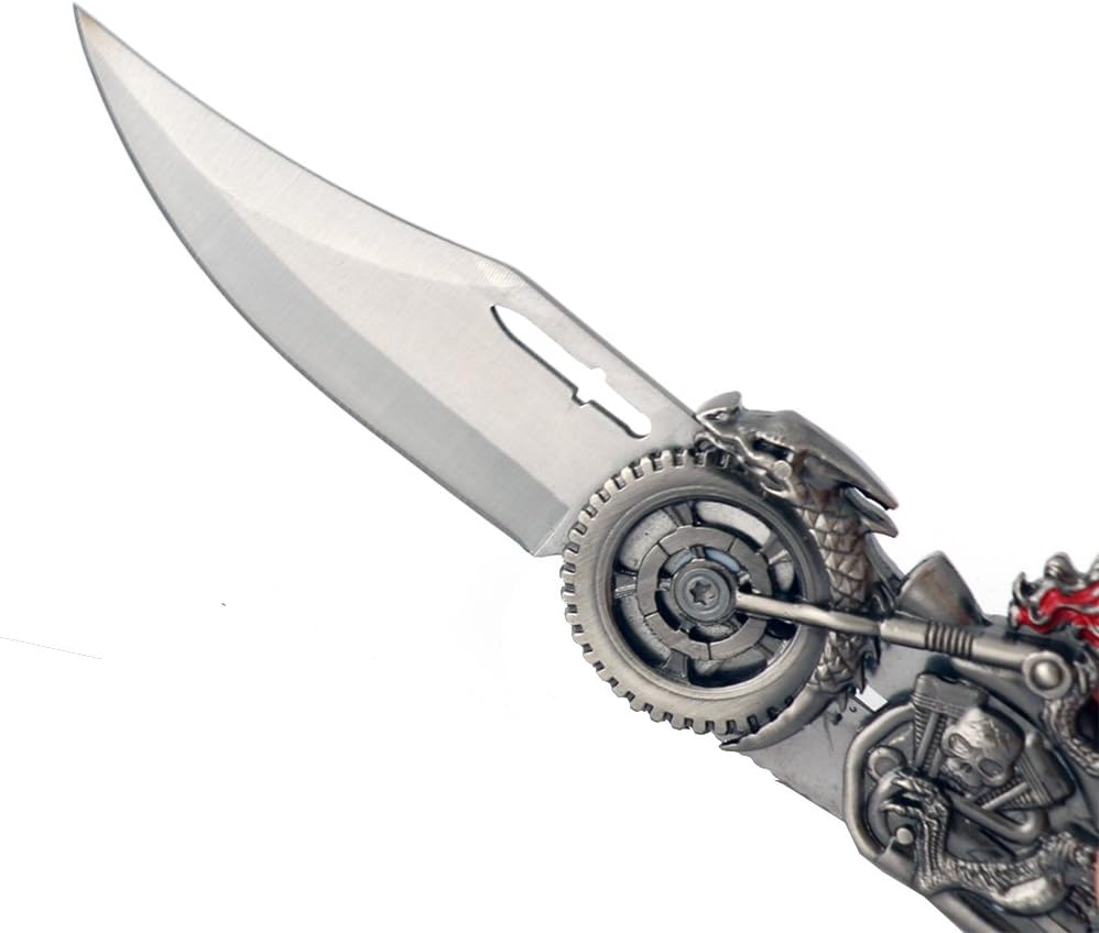 Dragon Riding with Naked Girl Chopper – Cuchillo plegable con mango de metal para motocicleta