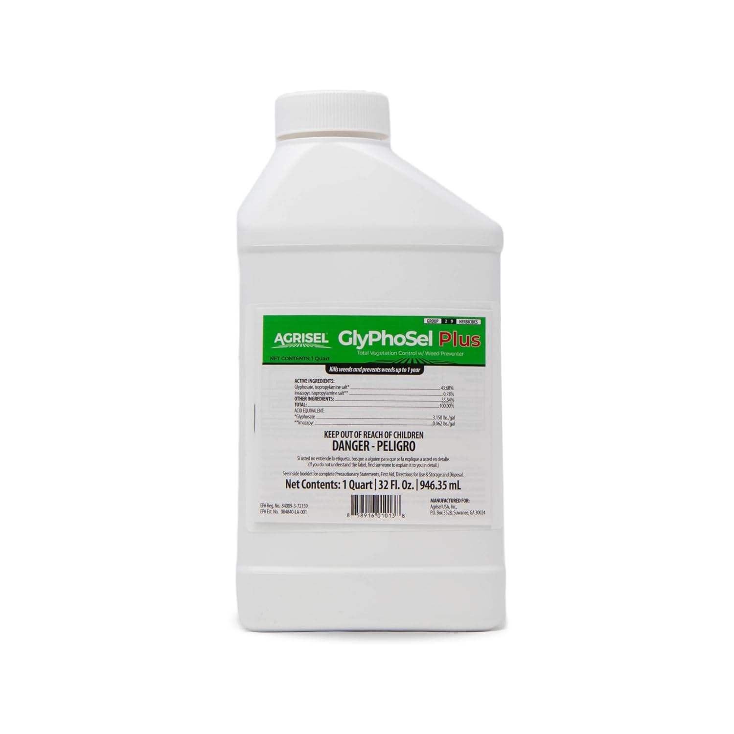 Agrisel GlyPhoSel Plus herbicida post-emergente, acción de larga duración, elimina las malas hierbas duras de la hoja a la raíz, para áreas no
