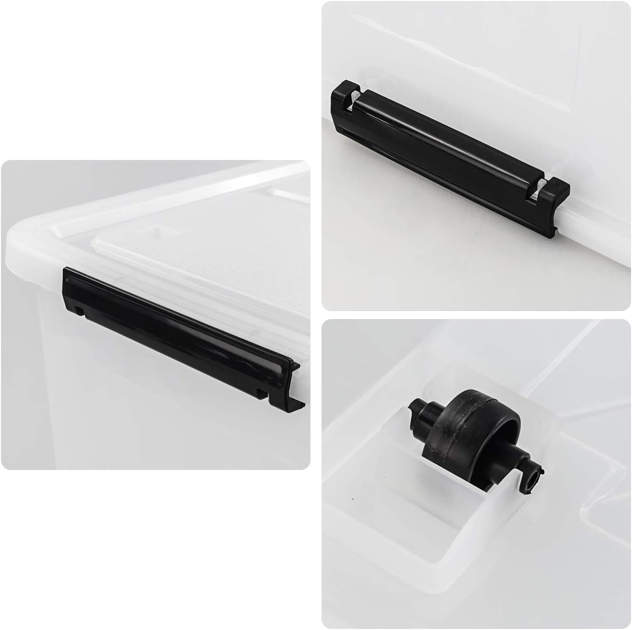 Bringer Paquete de 4 cajas grandes de plástico transparente con tapa, cajas de almacenamiento transparentes con ruedas de 42 L