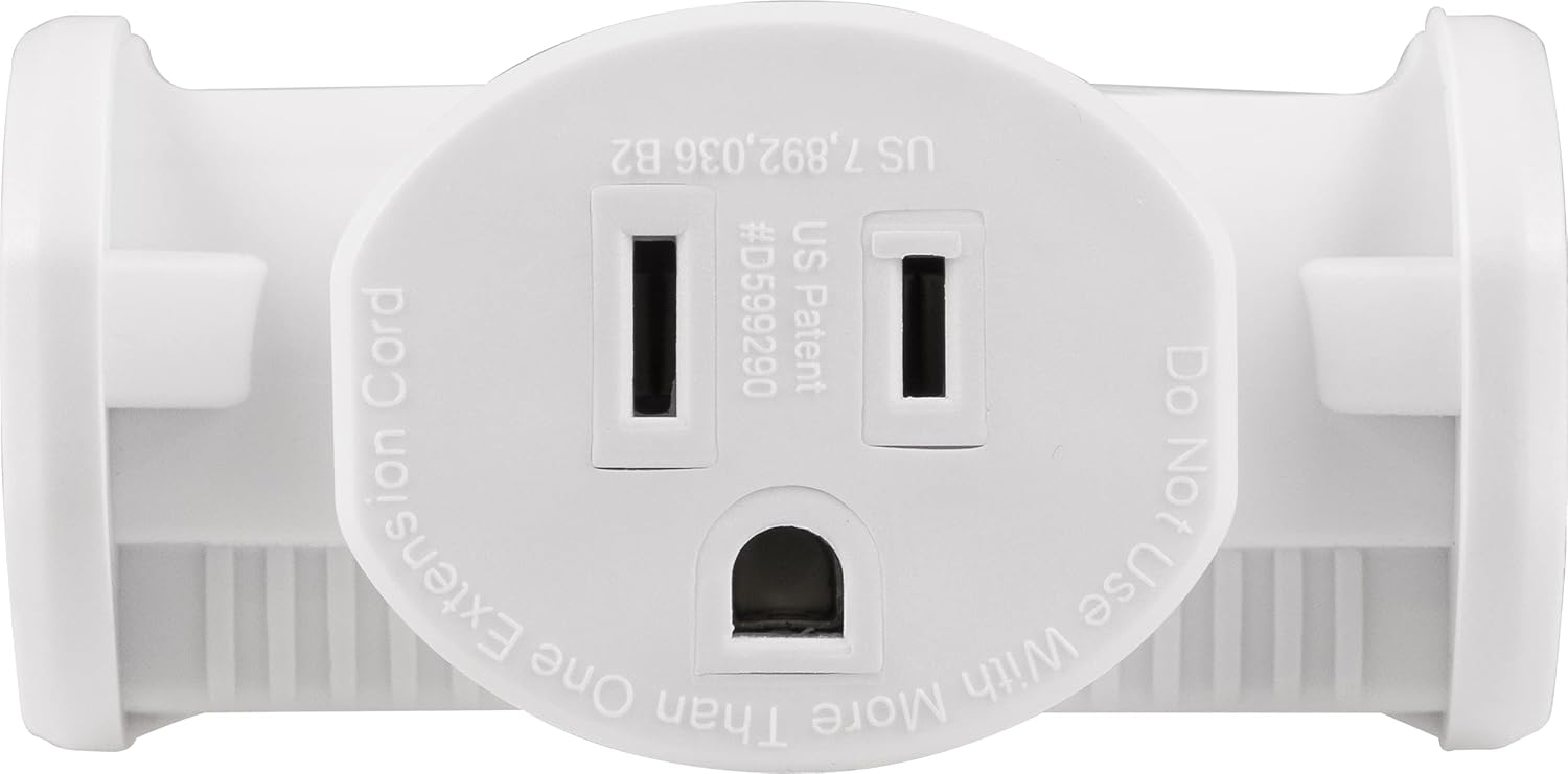 Philips Extensor de 3 tomas, adaptador en forma de T espaciado, grifo de pared con conexión a tierra, 3 clavijas, enchufe múltiple, divisor de
