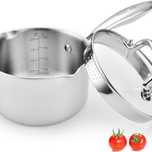 Olla de acero inoxidable de 2.0 cuartos de galón con tapa de colador de vidrio, olla con dos boquillas laterales, olla de cocción de inducción, Olla de acero inoxidable de 2.0 cuartos de galón con tapa de colador de vidrio, olla con dos boquillas laterales, olla de cocción de inducción,