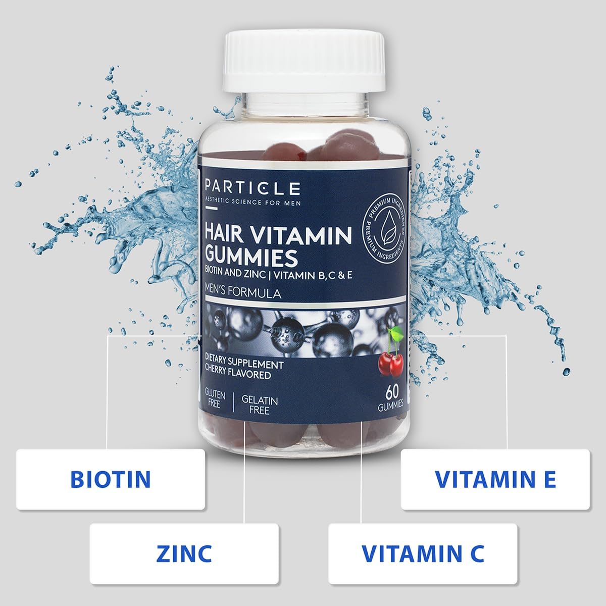 Particle Suplementos vitamínicos para el crecimiento del cabello con biotina, zinc, vitamina A, C, E y B12. Espesa el cabello y promueve el