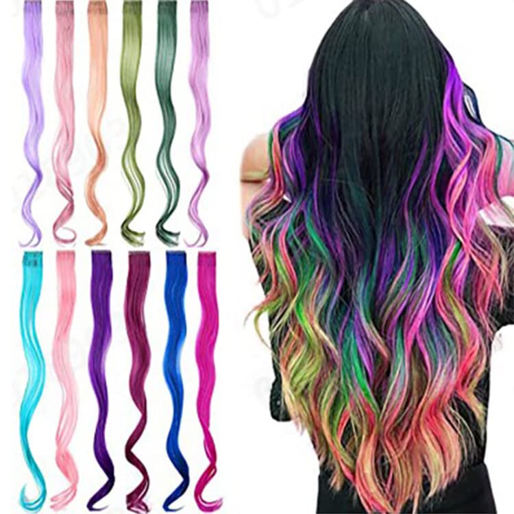 18 paquetes de extensiones de cabello rizado colorido con clip de 20 pulgadas, extensiones de cabello rizado con clip para mujeres y niños,