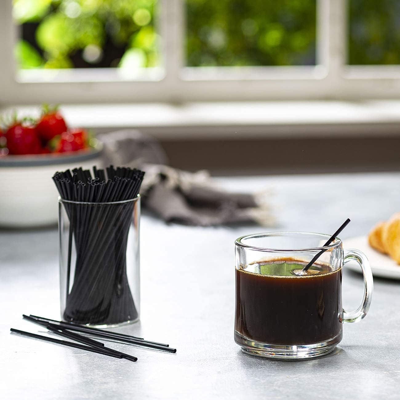 SONGNASS 1000 unidades Agitadores de café de plástico desechables negros de 5 pulgadas, palitos de cóctel, agitadores de bebidas para bebidas
