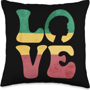 Afro African Rasta Reggae Black History Love Throw Pillow, 16×16, Multicolor Afro African Rasta Reggae Black History Love Throw Pillow, 16×16, Multicolor
