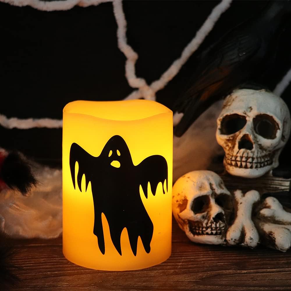 GenSwin – Velas sin llama de ciervo que parpadean a batería con temporizador de 6 horas, velas LED de cera real, luz cálida, calcomanía decorativa