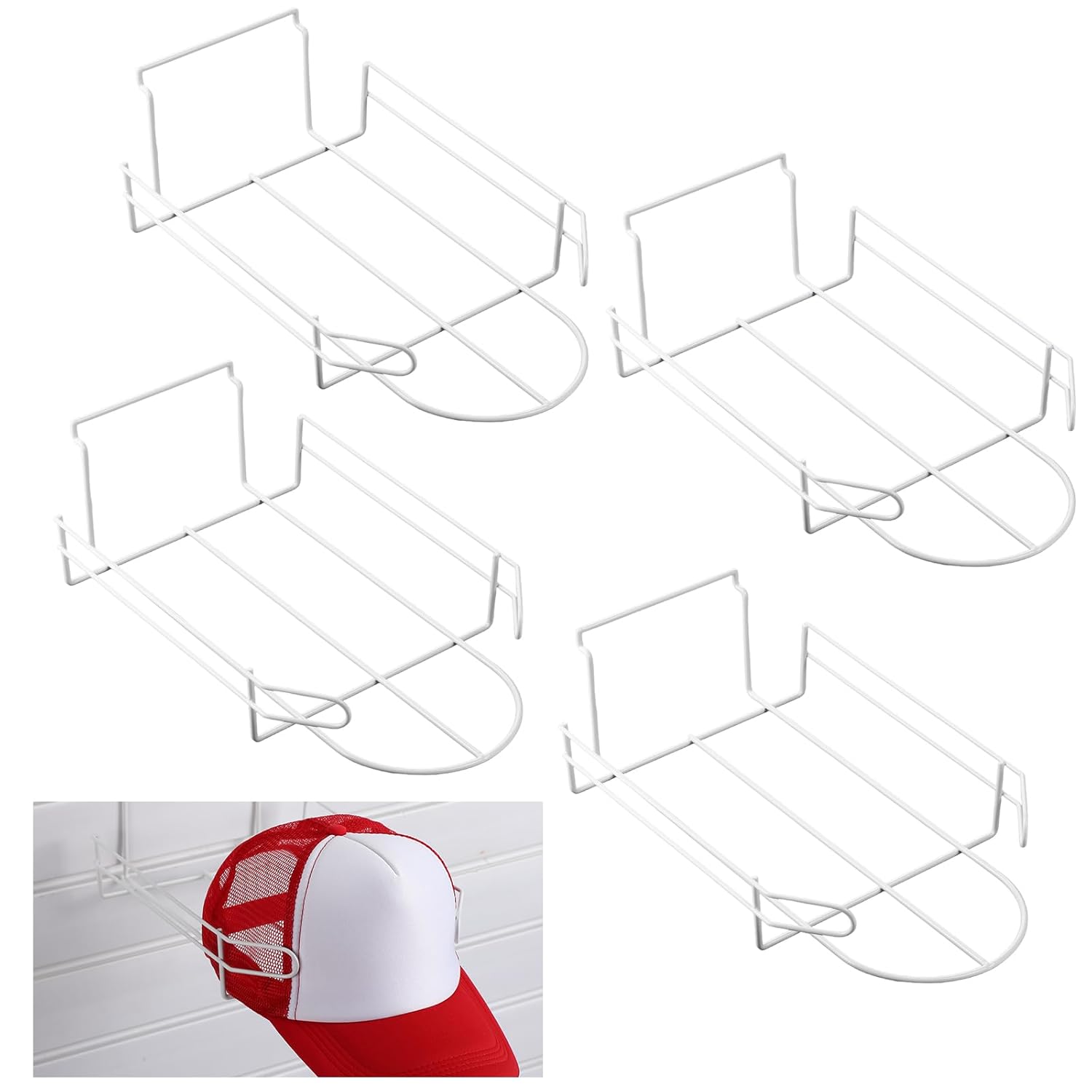 Yexiya 4 piezas de sombrero de alambre para sombreros de béisbol Slatwall estante de exhibición minorista estantes organizadores para mercancías