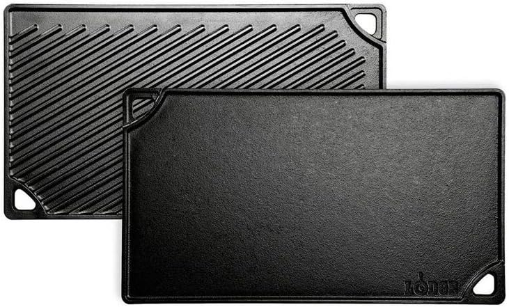 Lodge Parrillaplancha reversible LDP3, 9.5 x 16.75 pulgadas y prensa rectangular de hierro fundido LGP3, pre-sazonada, 6.75 x 4.5 pulgadas