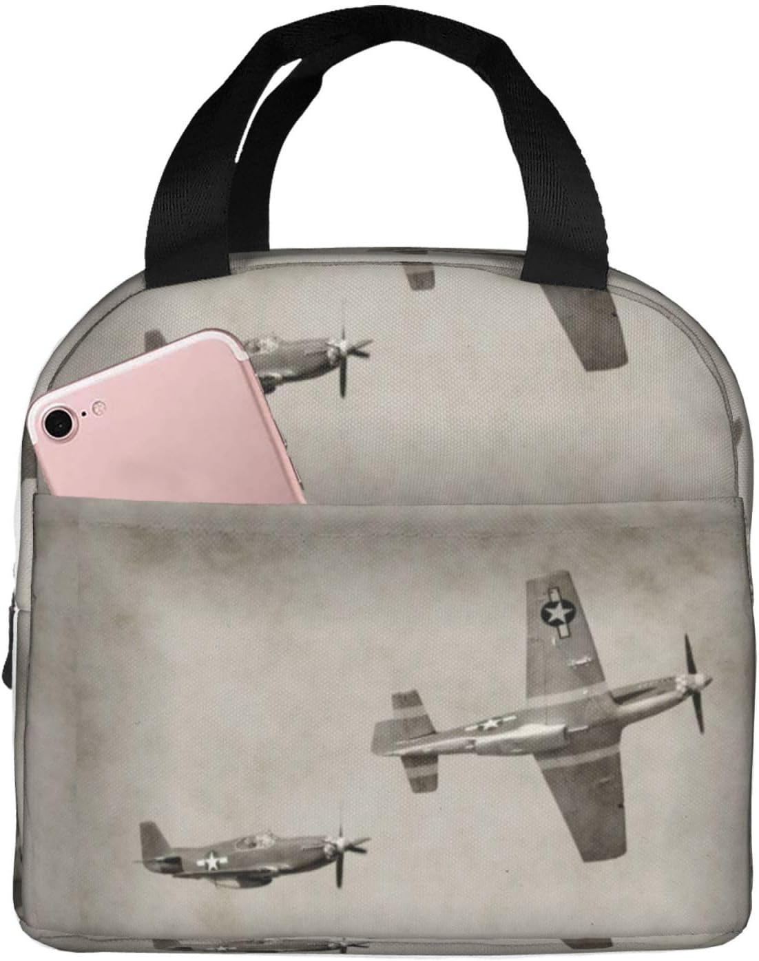 Bolsa de almuerzo con estampado de aviones de la Segunda Guerra Mundial, bolsas de almuerzo aisladas para mujeres y hombres, lonchera reutilizable