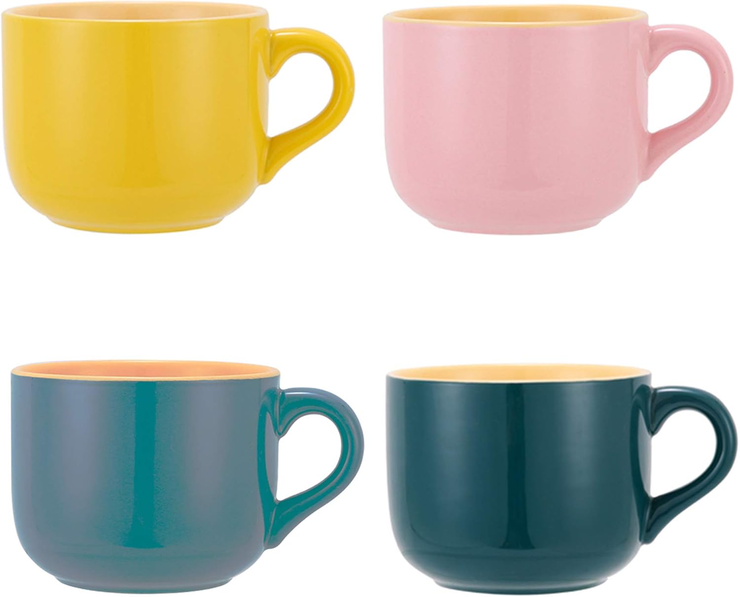 TeenFighter Tazas de avena grandes de porcelana, 23 onzas (23.0 fl oz) de ancho, juego de 4, taza de desayuno y tazón de sopa, aptas para microondas