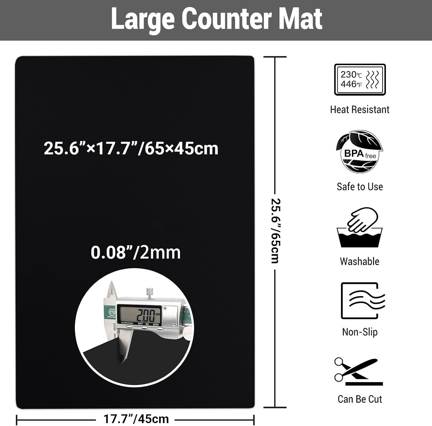 Ewen Tapete grande de silicona para encimera de cocina de 25.6 x 17.7 pulgadas, protector de encimera resistente al calor, tapete de silicona debajo