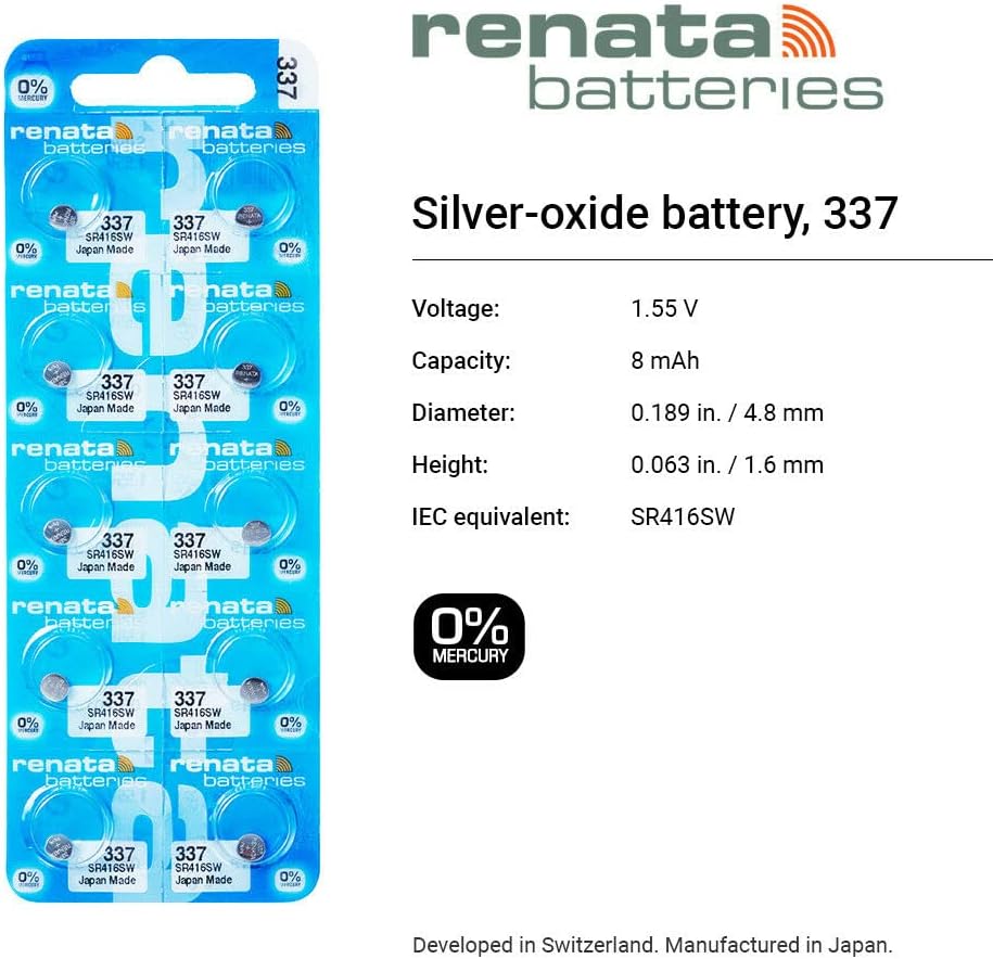 Renata 337 SR416SW – Batería de reloj de óxido plateado 337 de 1.55 V (2 unidades)