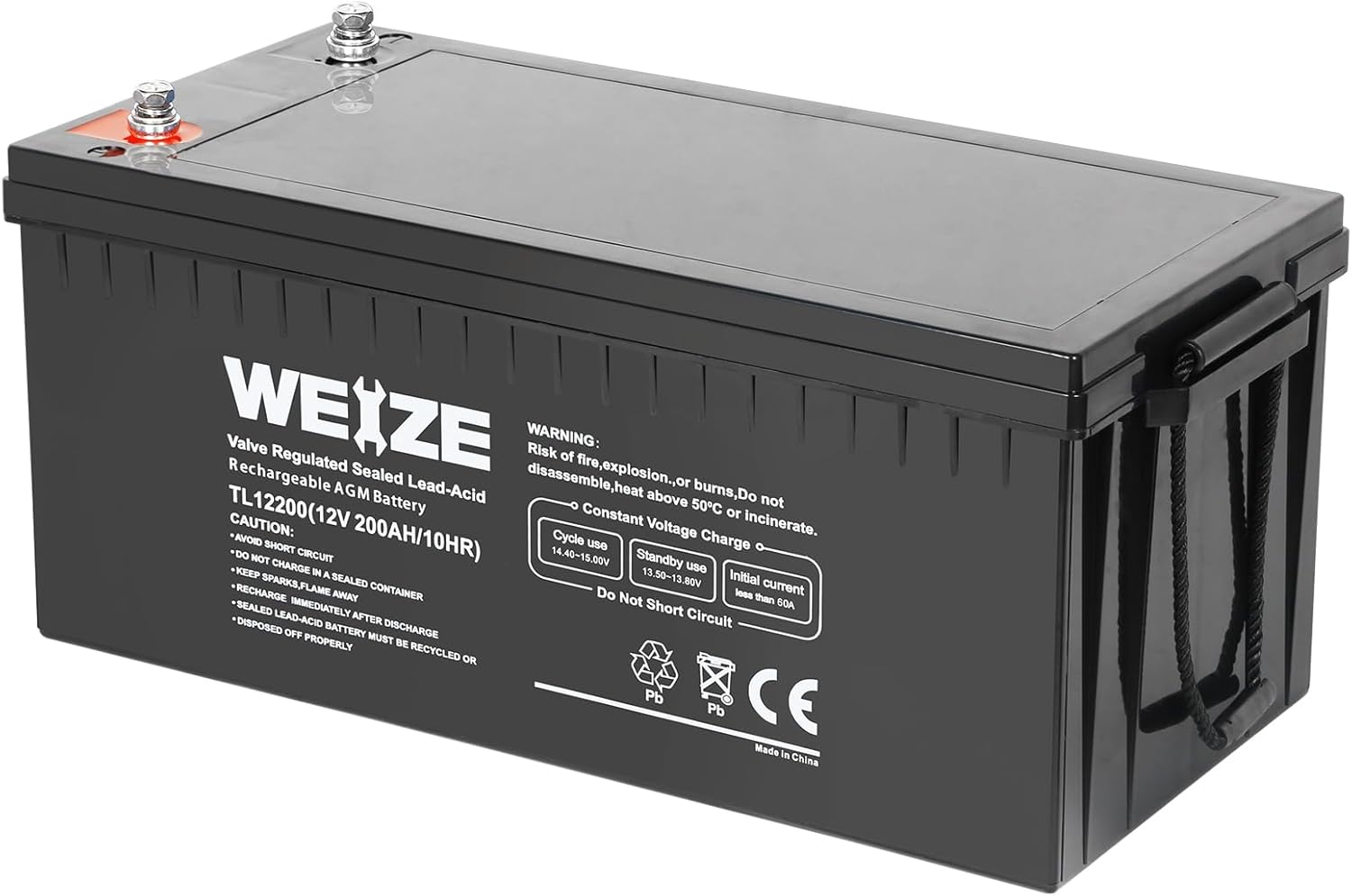 WEIZE AGM – Batería 4D de tamaño grupal, batería de ciclo profundo de 12 voltios y 200 Ah perfecta para RV, caravana, campamento, remolques,