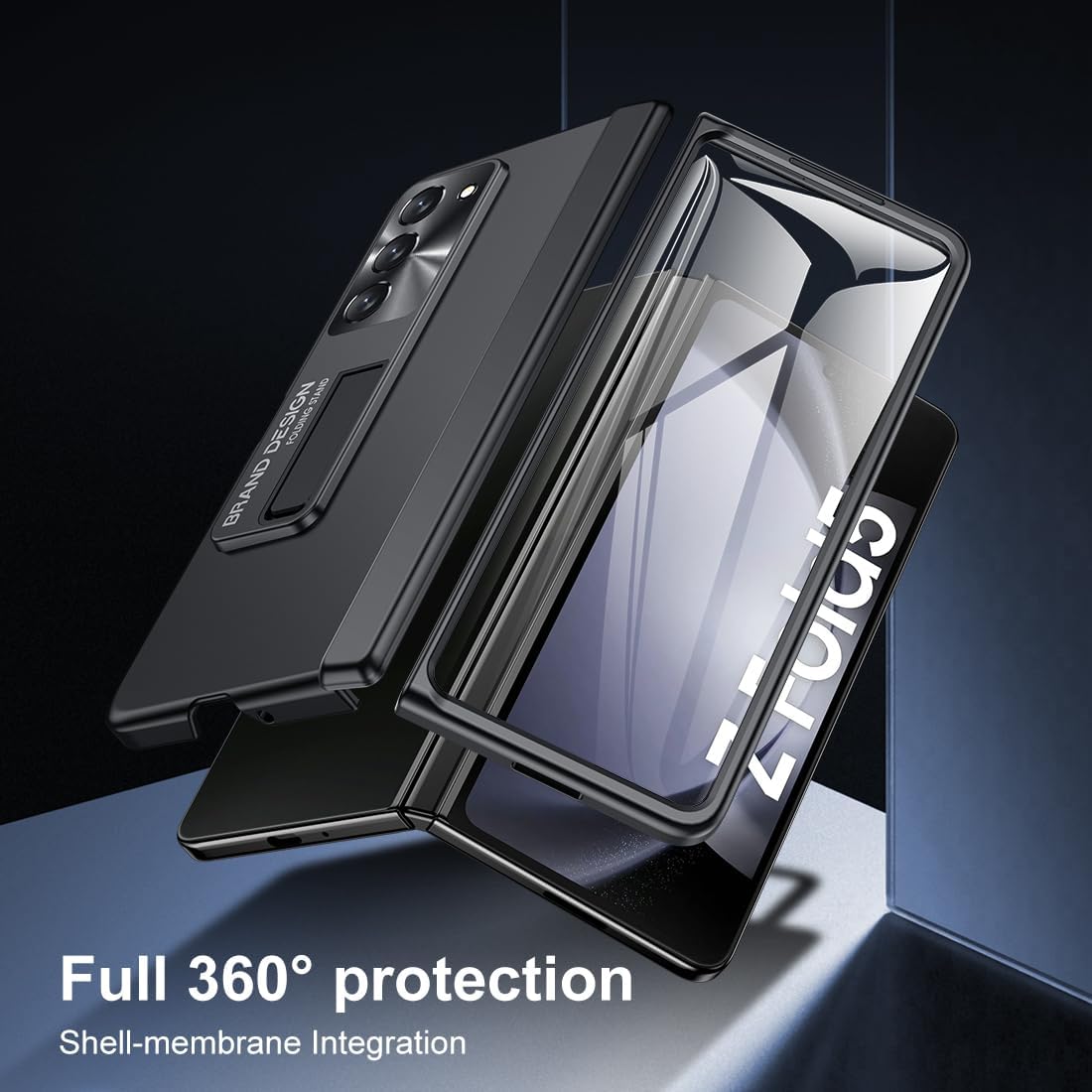 Funda con función atril para Galaxy Z-Fold-5 Protección completa de bisagra Funda delgada con cuerpo completo, protector de pantalla y soporte para