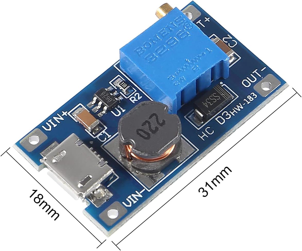 MT3608 DC a DC Step Up Boost Converter, MELIFE MT3608 con regulador de voltaje Mico USB DC ajustable Step Up Boost Converter Voltaje de potencia