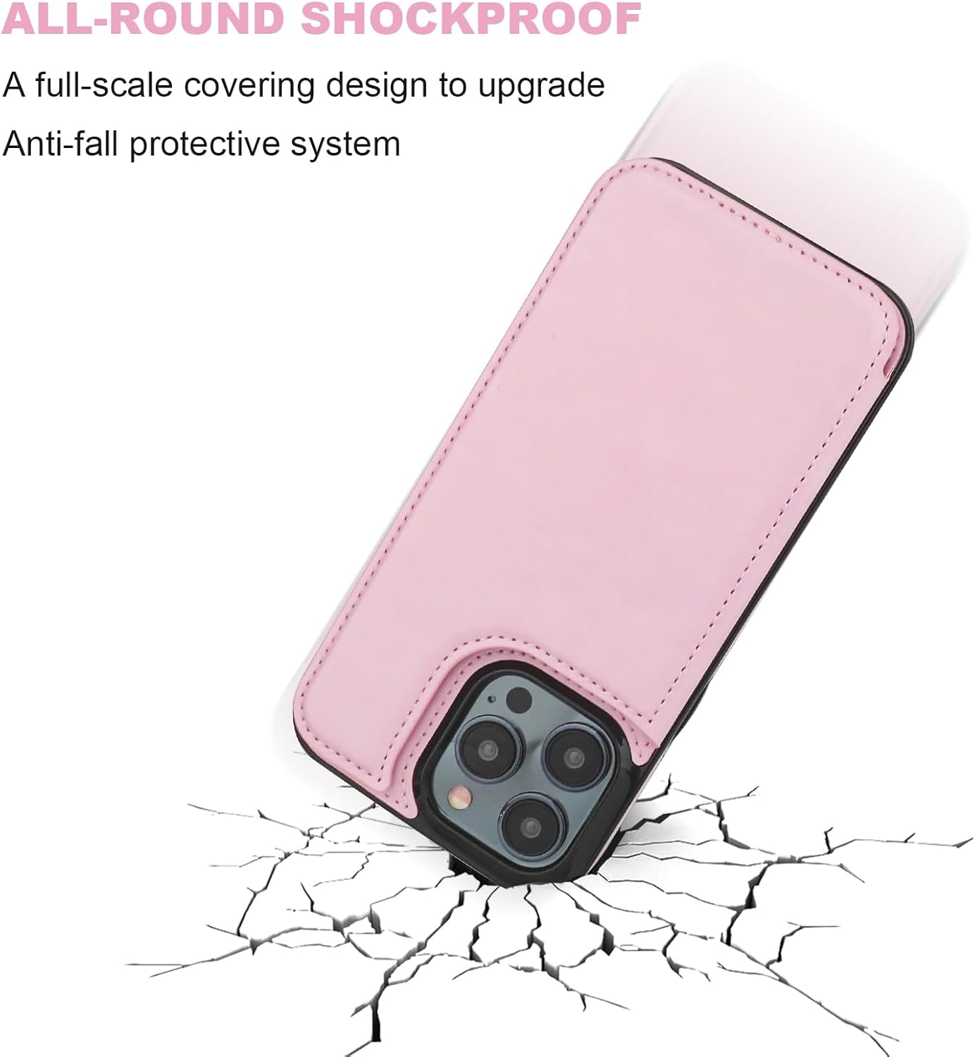 Funda tipo cartera compatible con iPhone 15 Pro Max con soporte para tarjetas, funda de piel sintética con ranuras para tarjetas, doble cierre