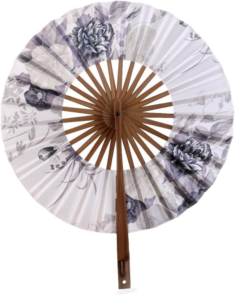 Abanico japonés Art Deco redondo de tela de seda de bambú ventilador plegable mano para mujeres boda fiesta decoración del hogar blanco