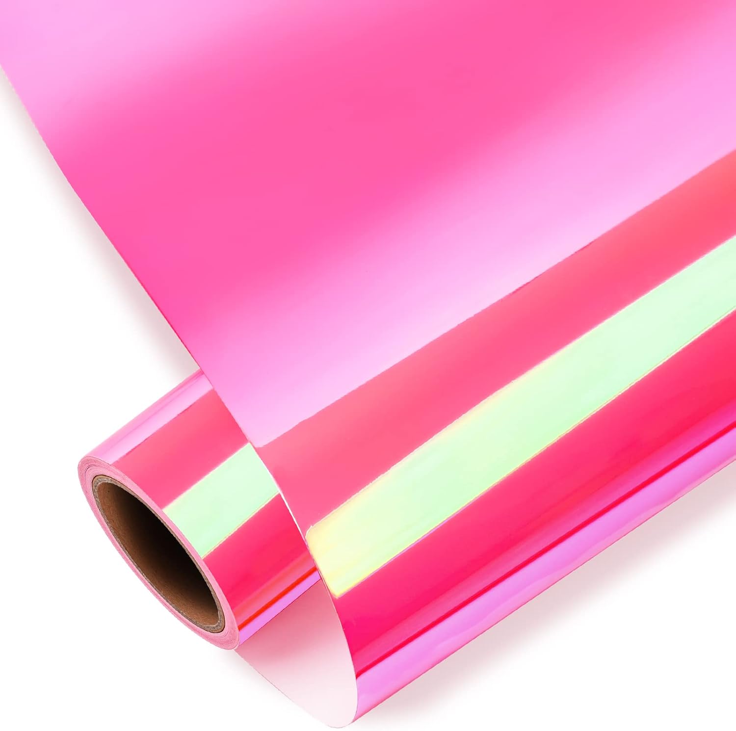 GIRAFVYINL – Rollo de vinilo permanente holográfico rosa intenso de 12 pulgadas x 10 pies, color rosa neón para cricut, decoración del hogar y el