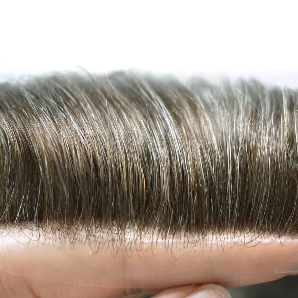 Cabello humano para hombres, tupé, piezas de cabello humano europeo, todo en V, artesanía, 0.002 in, piel fina, sistemas de reemplazo de cabello
