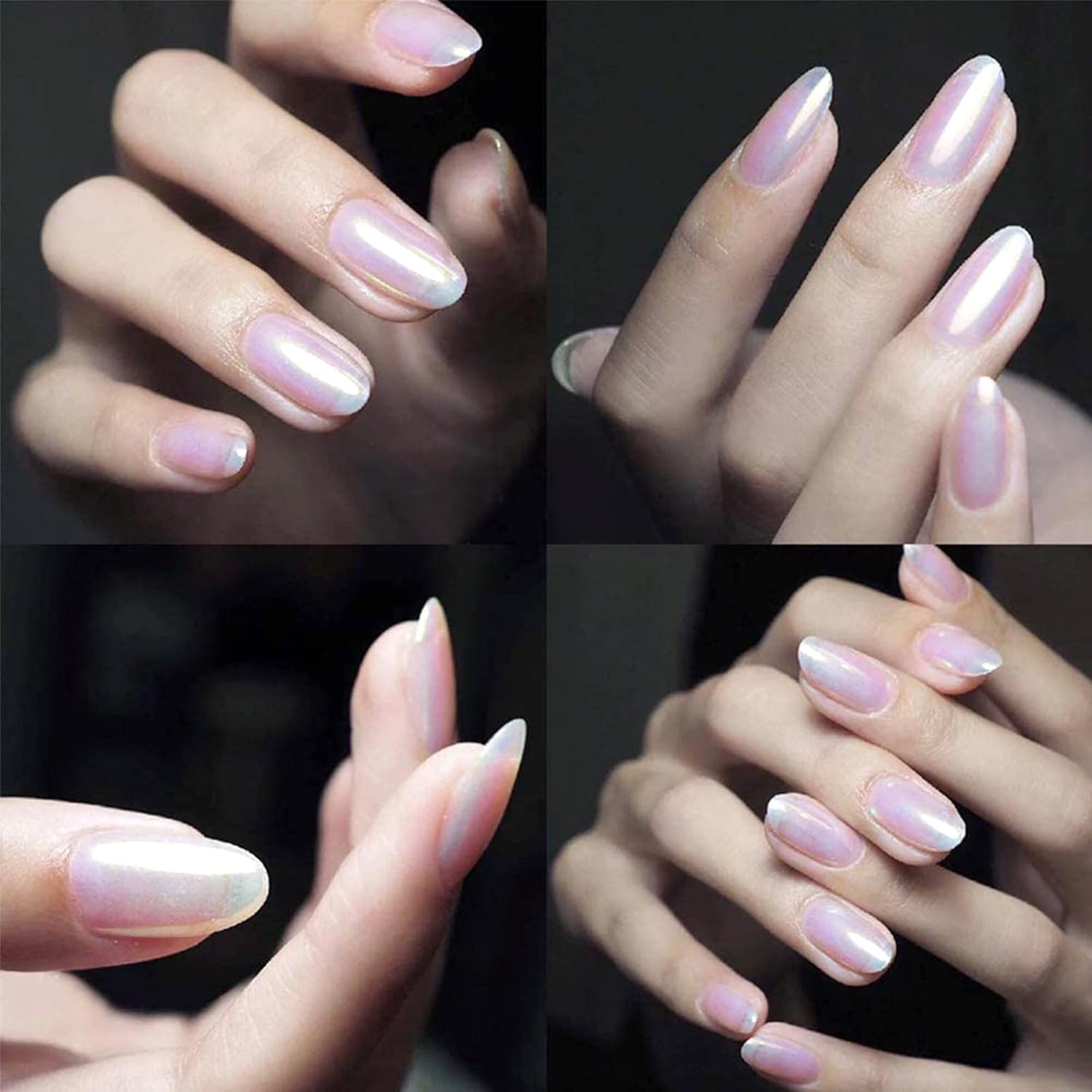 2 cajas de uñas de cromo perla con efecto espejo, uñas de concha de hada, polvo holográfico aurora iridiscente nacarado pigmento de manicura arco