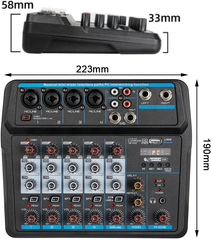 CNCEST Mezclador de audio profesional, consola de tablero de sonido, interfaz de sistema de escritorio, digital, Bluetooth, USB, estudio en vivo,