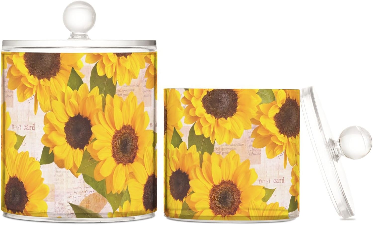 Tarros de girasoles con tapas, tarros de baño, tarros pequeños, dispensador de almohadilla de algodón para dormitorio, artículos esenciales para