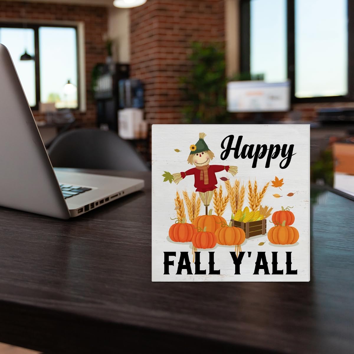 Cartel de madera de otoño para decoración del hogar, letrero cuadrado de madera de otoño, decoración de escritorio, calabazas de otoño, bloque de