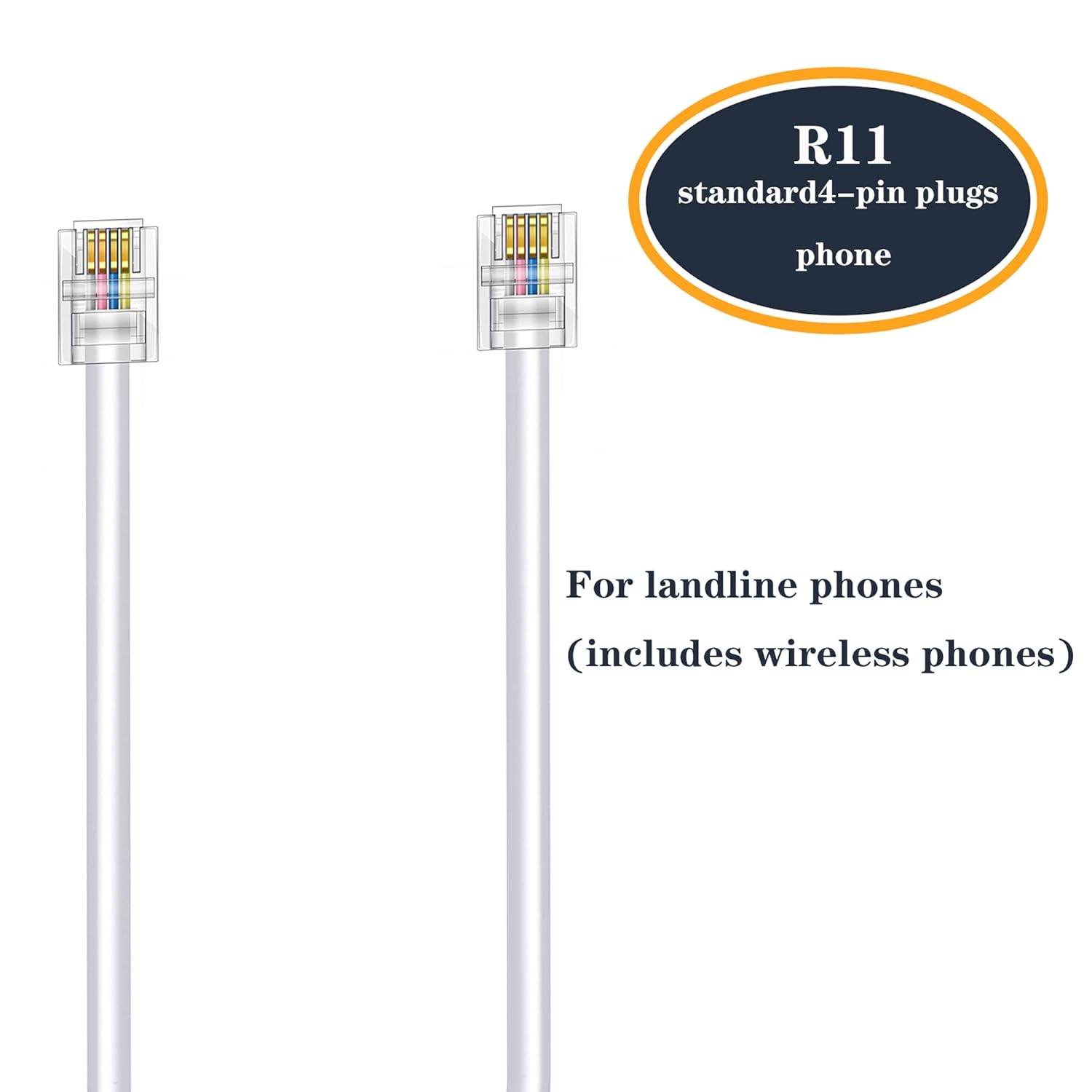 Paquete de 3 cables de extensión de teléfono de 6 pulgadas con enchufes RJ11 6P4C estándar para teléfono fijo y fax (3, blanco, 6 pulgadas)