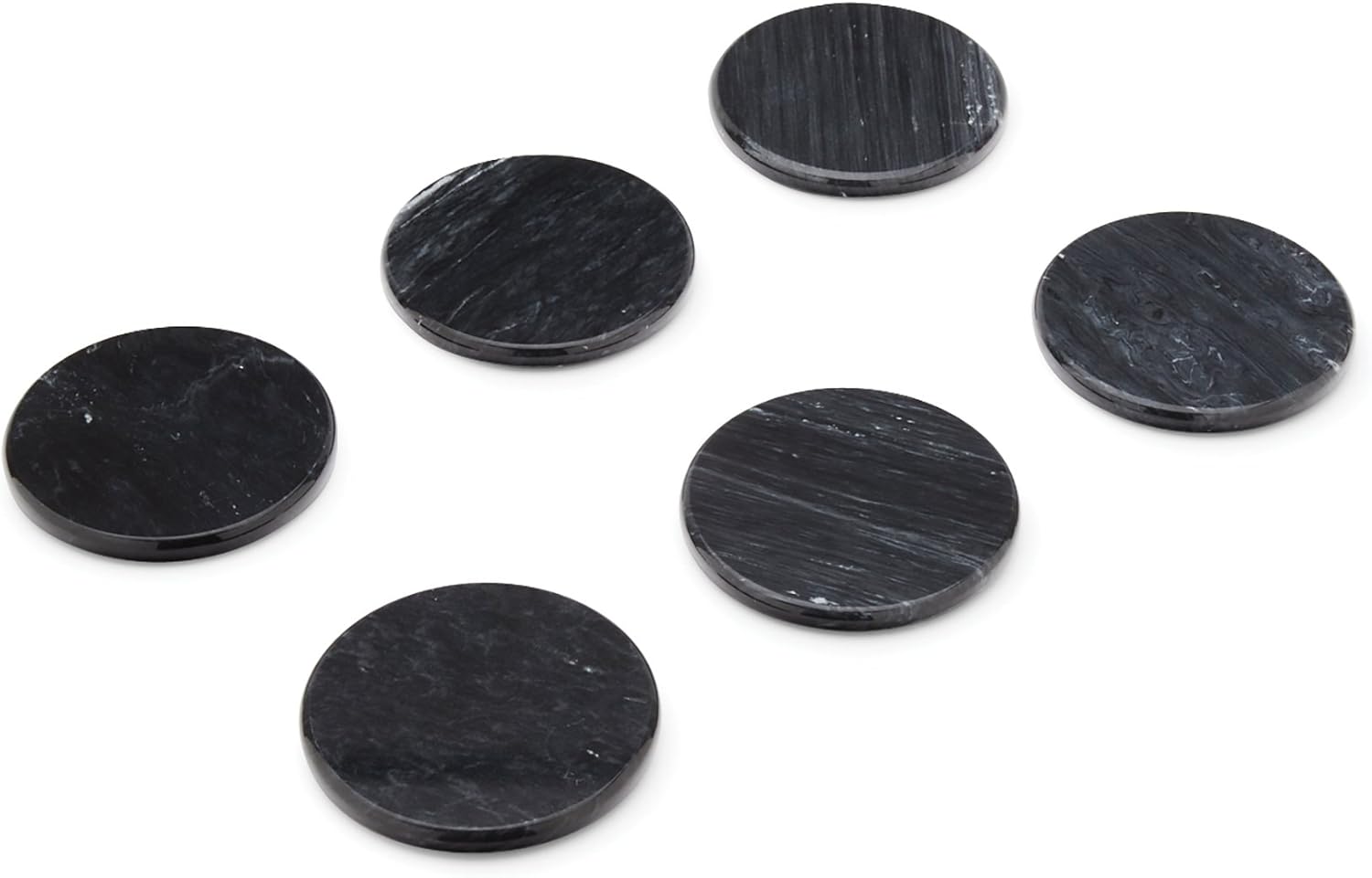 Fox Run Piedra de mármol pulido negro natural, 6 posavasos