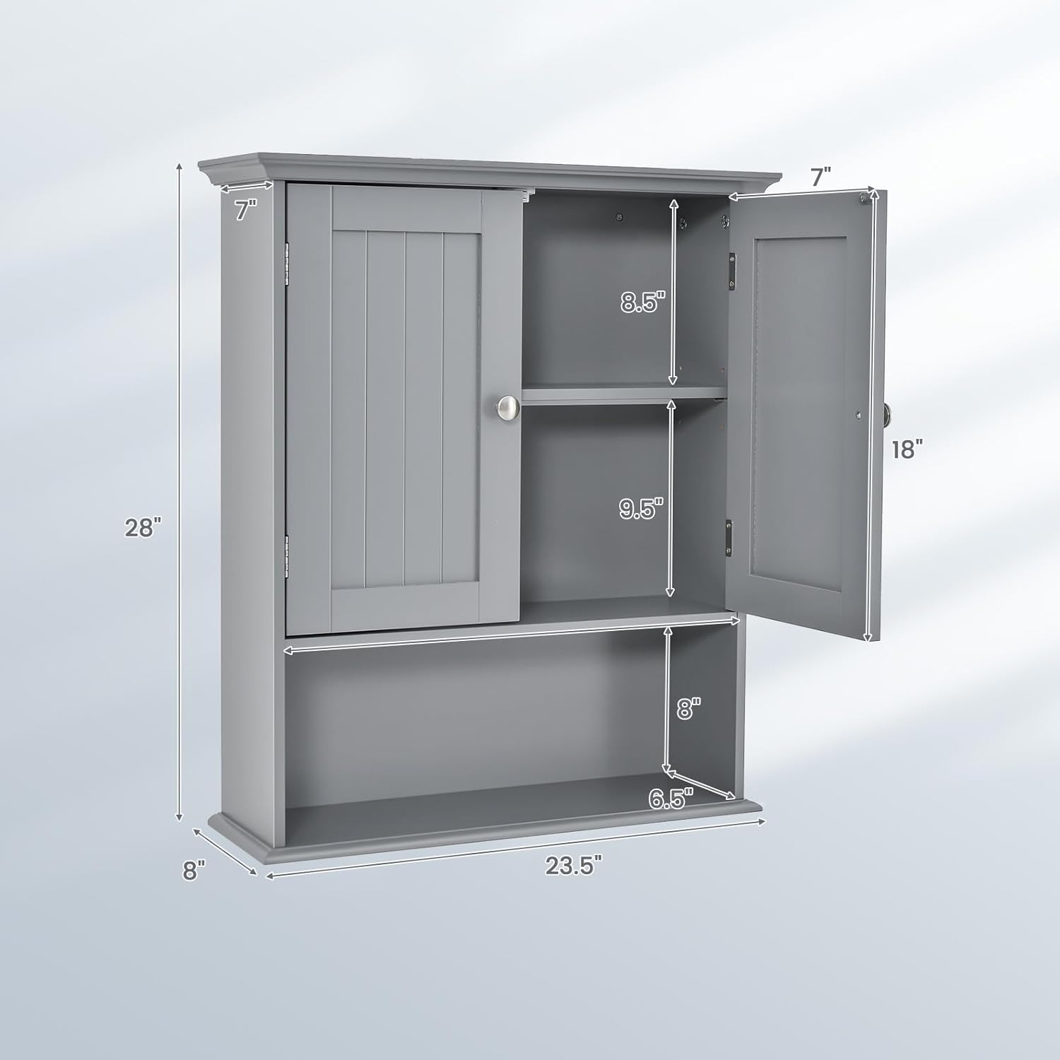 Tangkula Armario de pared de baño, armario colgante de madera con puertas y estantes, gabinete de almacenamiento multiusos para baño, cocina, sala
