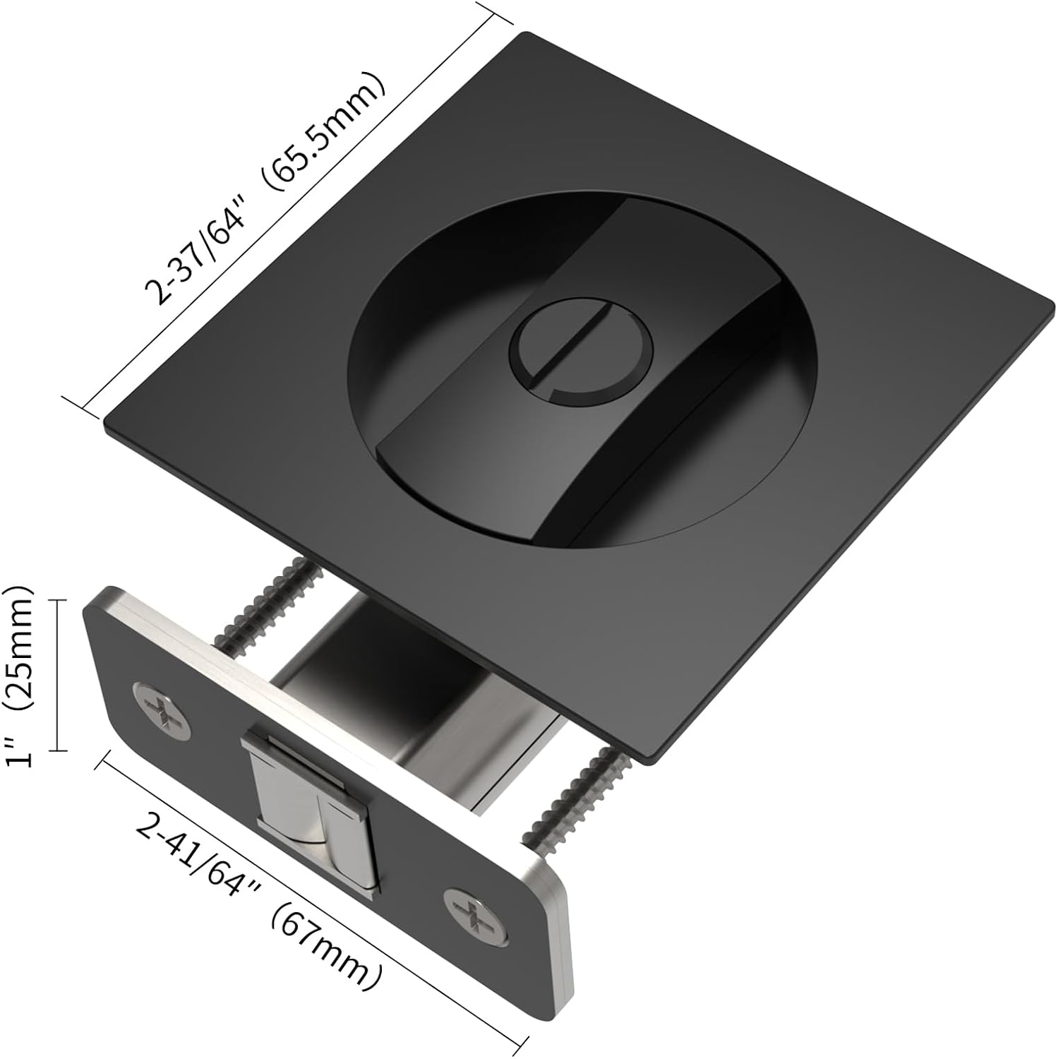 Filta Hardware de bloqueo de puerta de bolsillo, hardware de puerta de bolsillo de privacidad cuadrado negro mate, cerradura de puerta de bolsillo