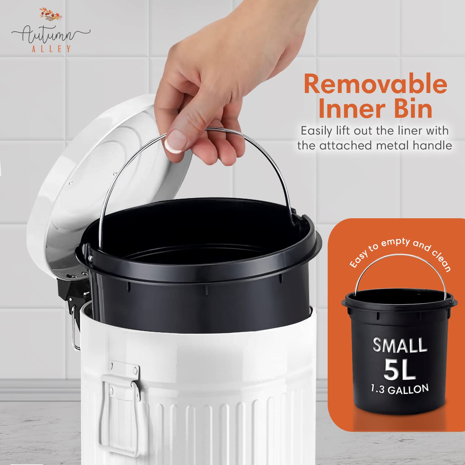 Autumn Alley, Farmhouse – Basurero de baño blanco con tapa y pedal, cubo de basura blanco para baño rústico, cubo de basura de cocina de granja,