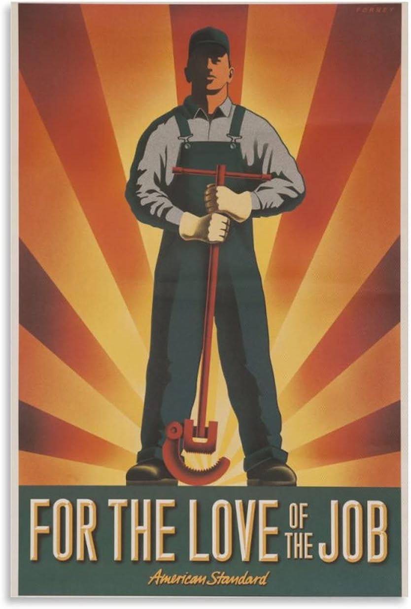 Pósteres vintage de fontanero, arte de pared de ingeniero de calefacción, póster de fontanería estándar estadounidense, pósteres e impresiones
