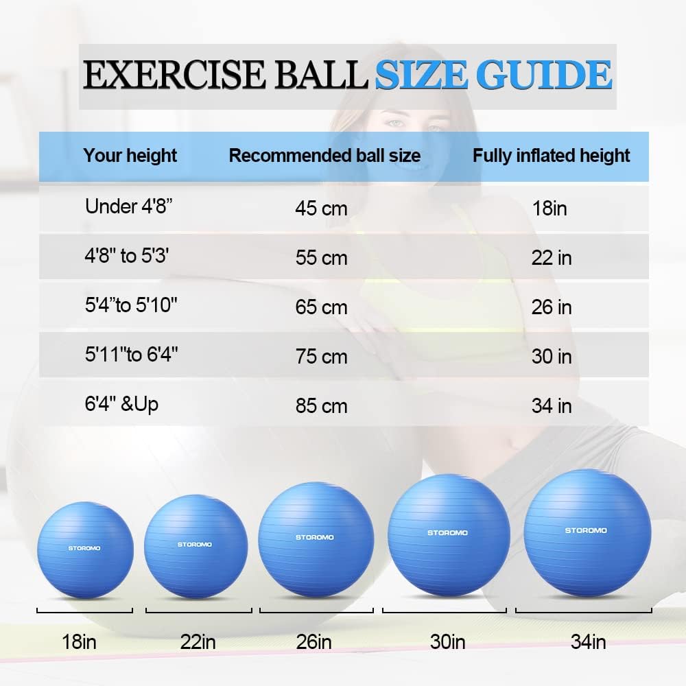 Pelota de ejercicio, pelota de yoga (tutorial de ejercicio gratuito), extra gruesa antideslizante, soporta 2500 libras, pelota de entrenamiento para