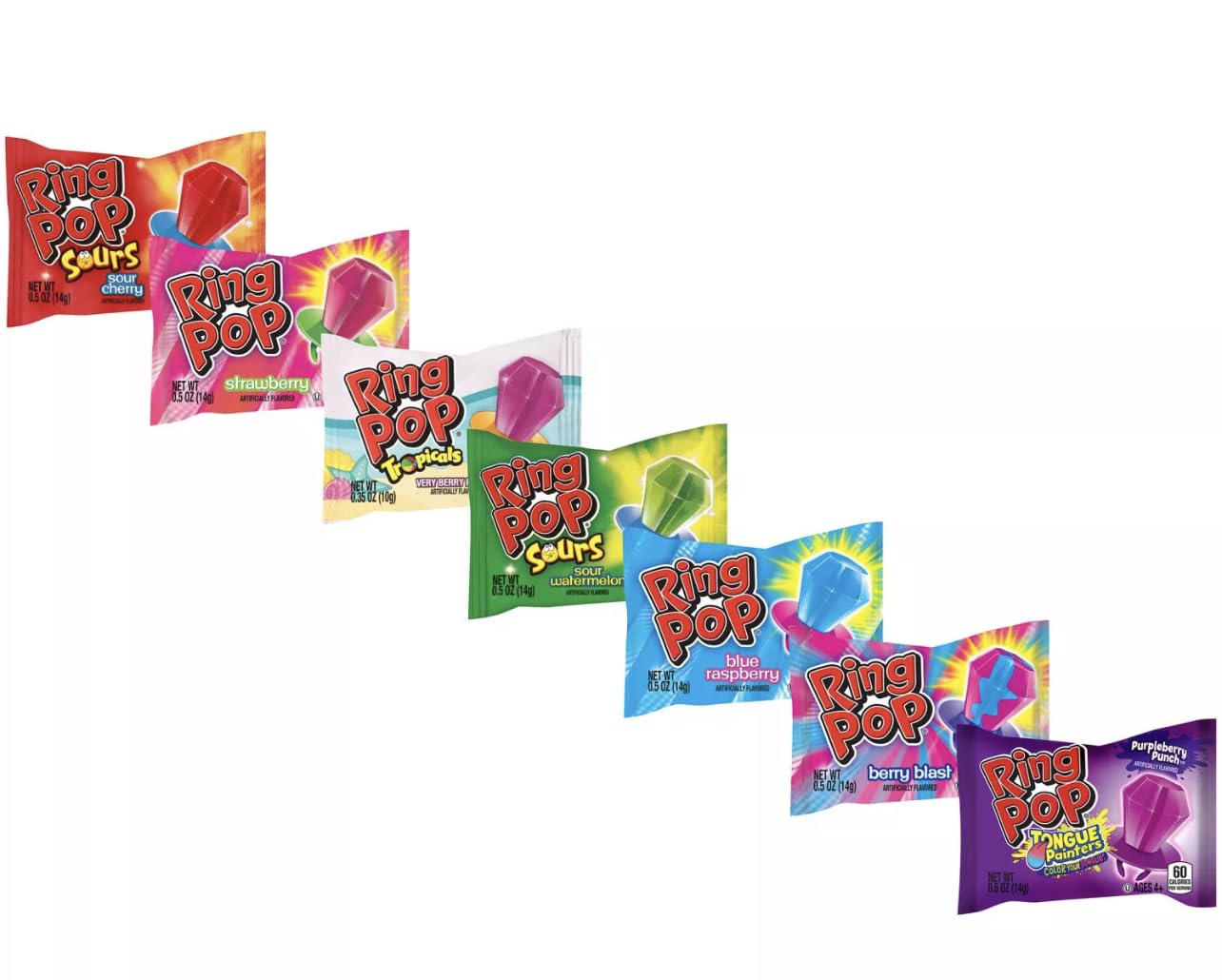 RING POPS (paquete variado a granel de 40 unidades)  Ring Pop envueltos individualmente a granel paletas paquete variado de ventosas  Surtido de