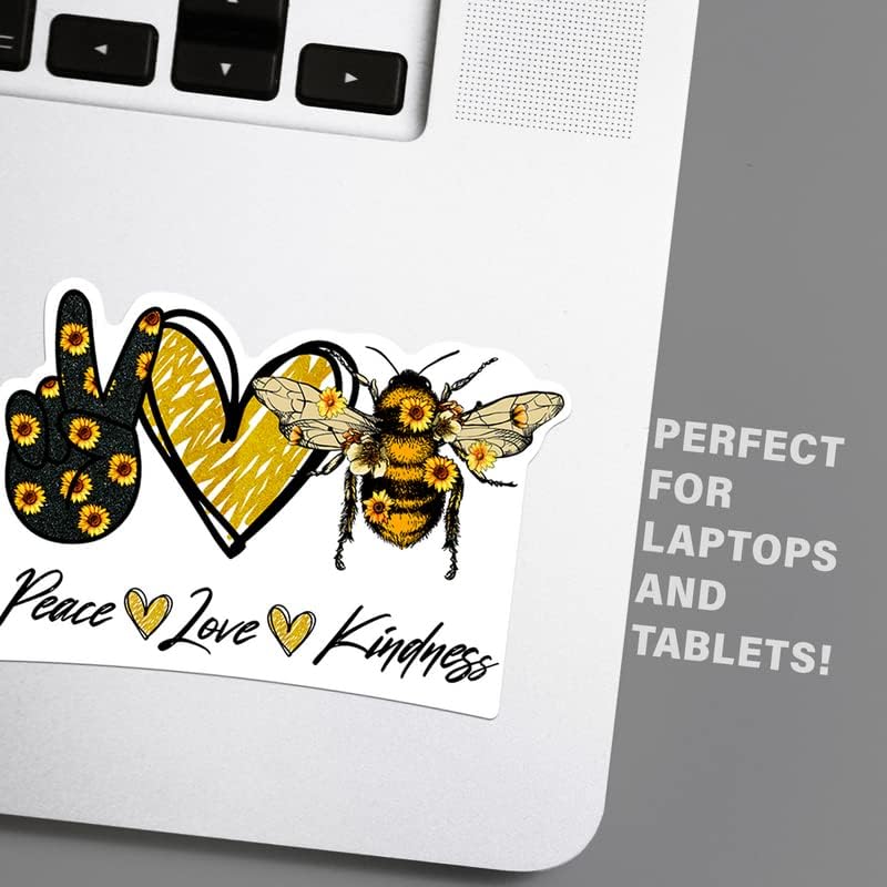 Pegatina de vinilo Peace Love Kindness Bumble Honey Bee Girasol  Calcomanía de pared para auto, camión, camioneta, SUV, ventana, laptop, una