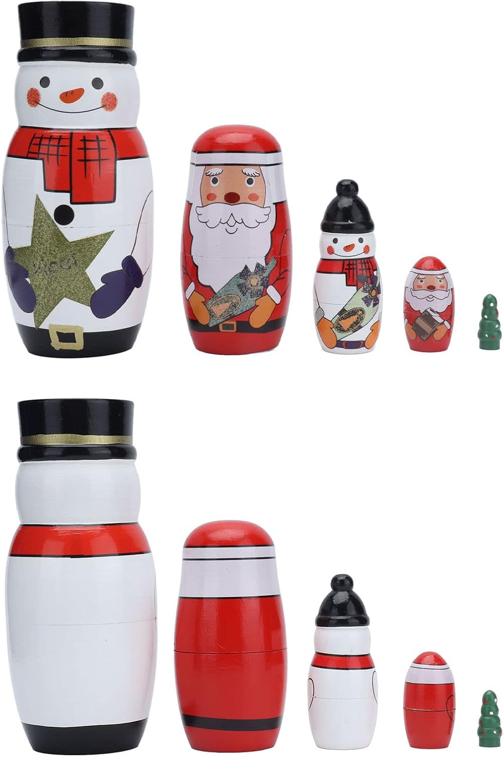 Juego de 5 muñecas rusas únicas de anidación, adornos navideños redondos brillantes, juguetes de anidación, regalos festivos para decoración