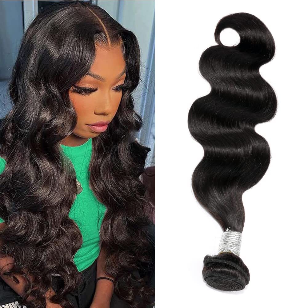 Zezejenhu – Manojos de cabello humano virgen brasileño ondulado 12A, extensiones de cabello humano Remy brasileño para mujeres negras, color negro