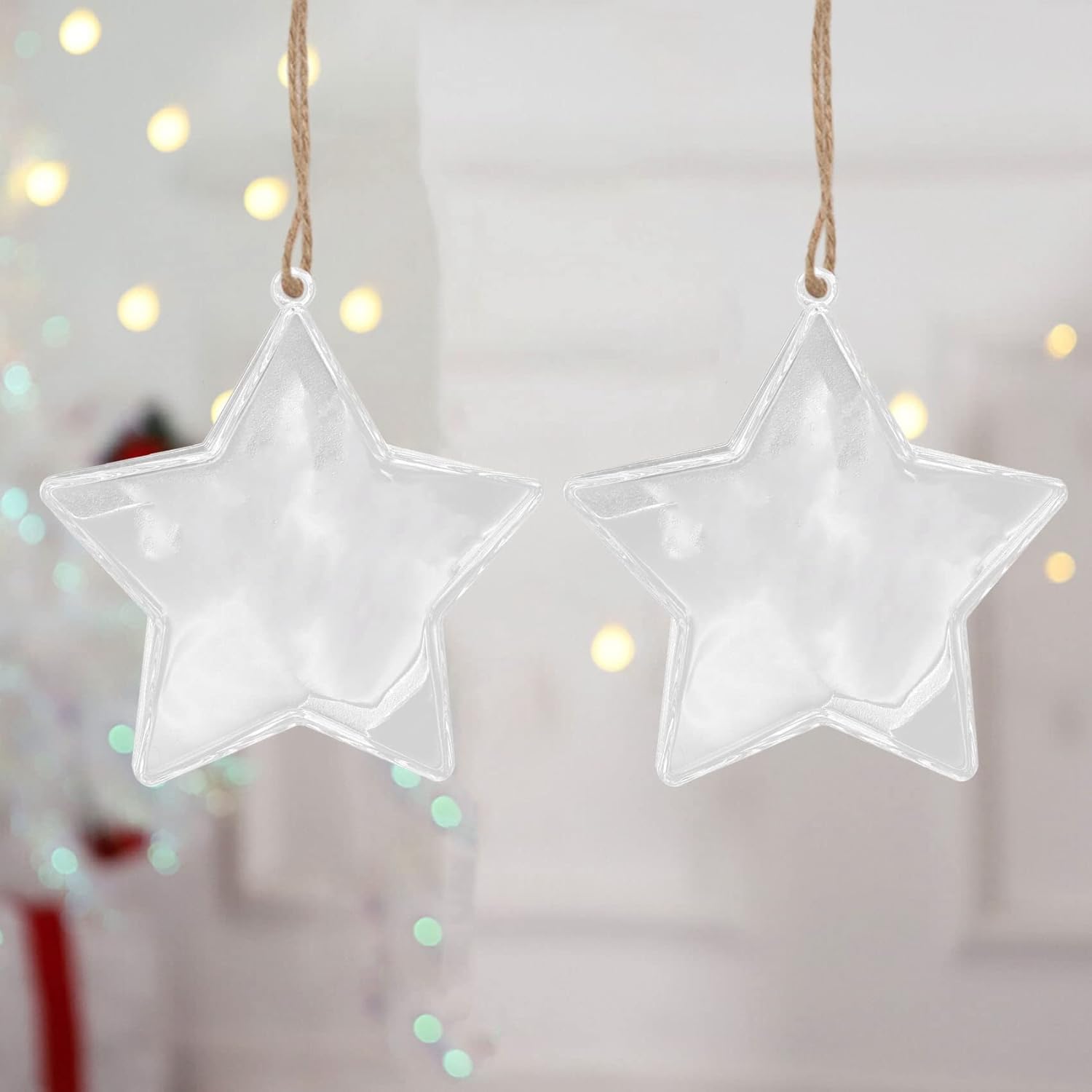 TAMOSH 10 juegos de bolas rellenables de plástico transparente de 3.150 in, adornos de árbol de Navidad, suministros de fiesta (forma de estrella)