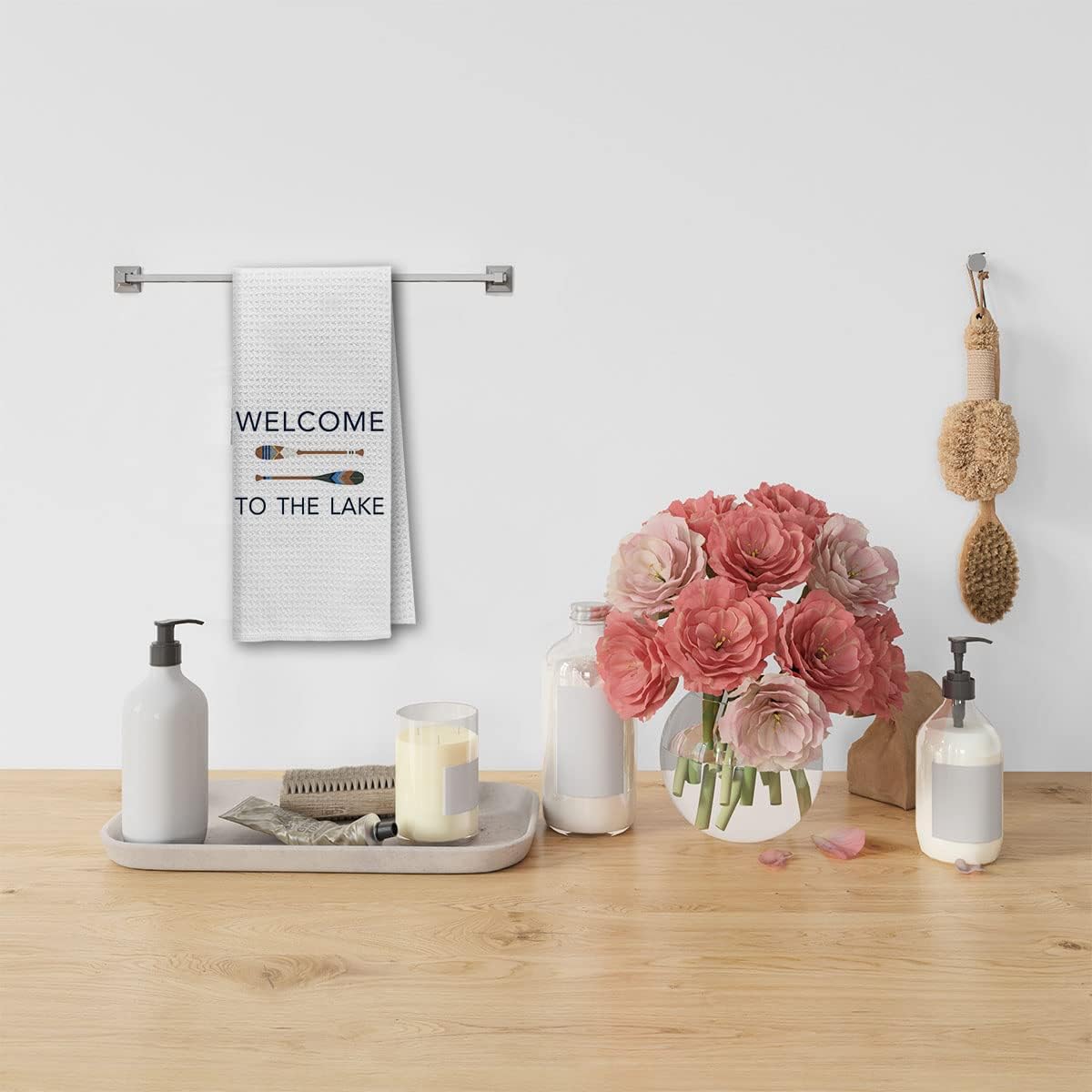 Toallas de cocina con texto en inglés “Welcome to The Lake”, paños de cocina, paños de cocina, paños de cocina para baño, cocina, regalos para