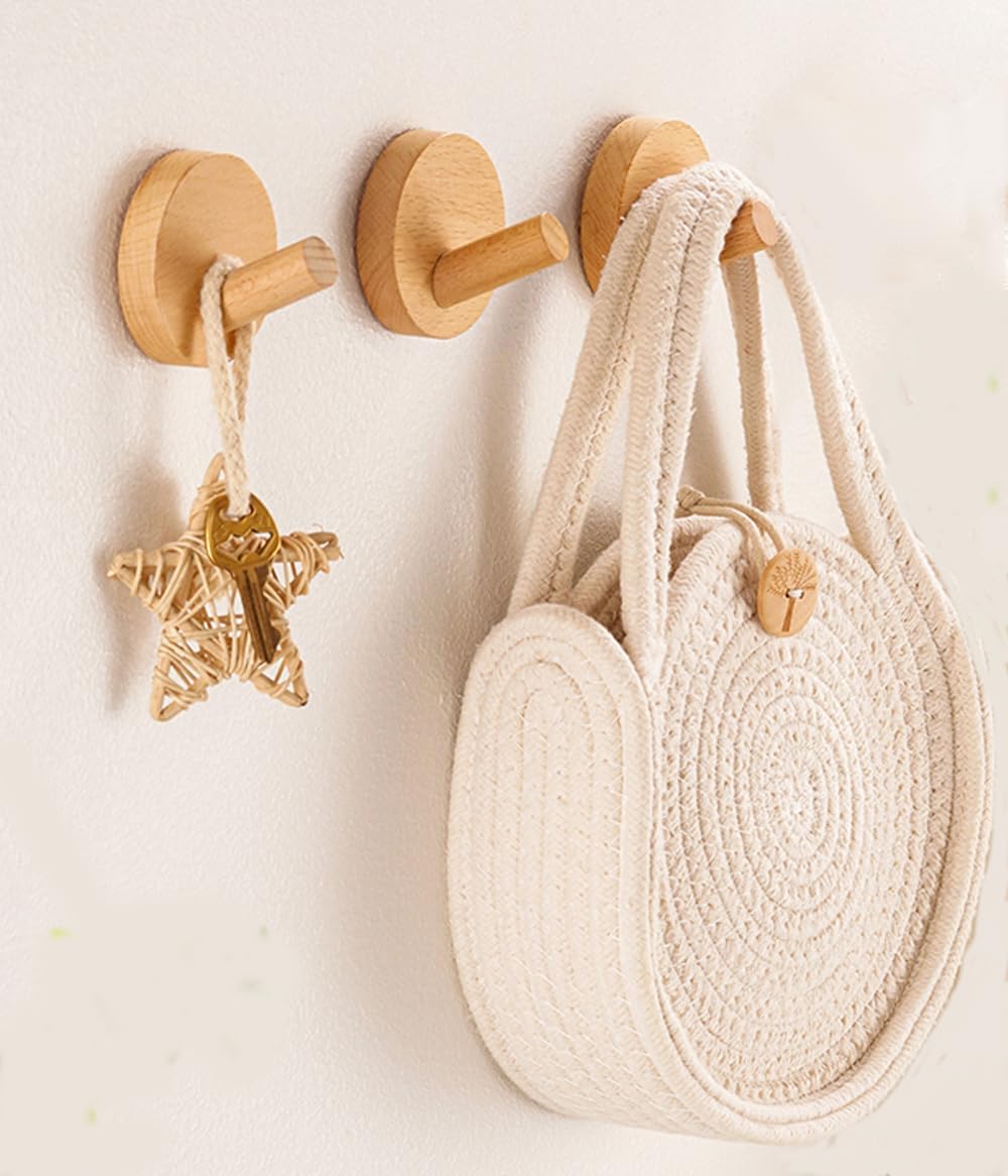 Gancho de pared de madera, gancho adhesivo sin taladro, gancho de madera natural para sombrero de entrada, dormitorio, ganchos decorativos para