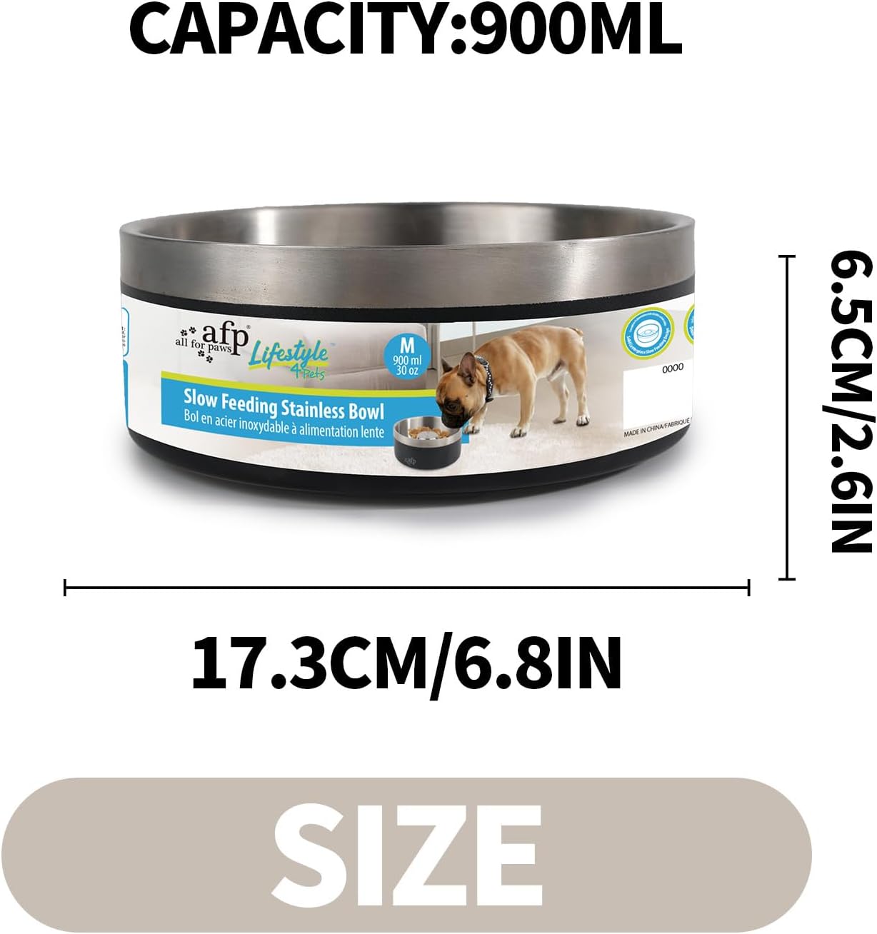 ALL FOR PAWS Tazón de acero inoxidable de alimentación lenta para perros y gatos, antideslizante, resistente, comedero de agua para perros y gatos