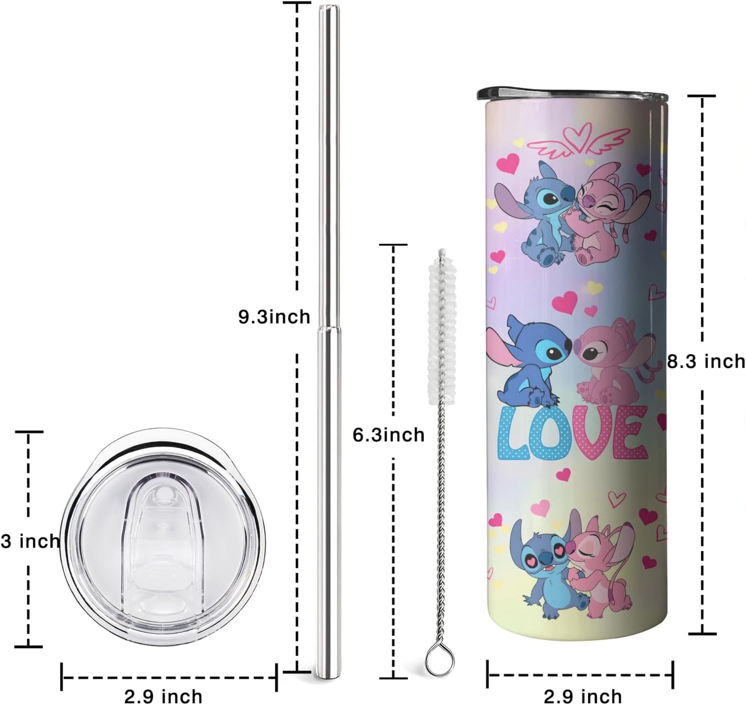 Geubuxi Divertida botella de agua de dibujos animados para adultos, taza de acero inoxidable para niños con popote y tapa, taza térmica de 20 onzas,
