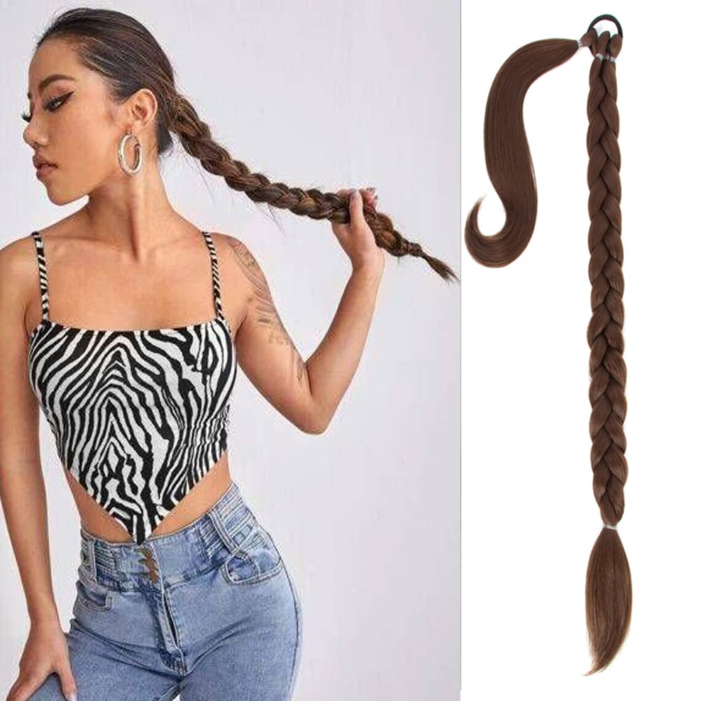 Extensión de cola de caballo de trenza larga para mujer con lazo elástico, lacio, elegante, envolvente, extensiones de cabello trenzado natural,