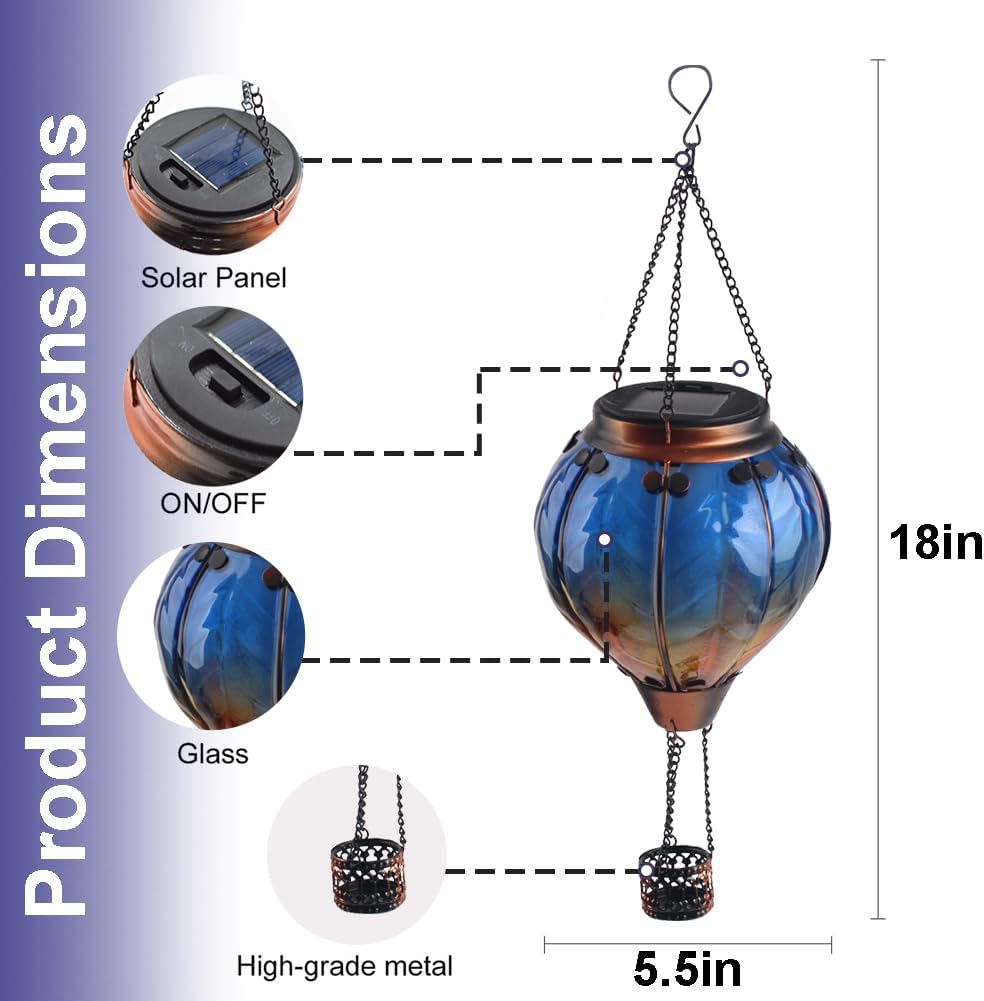 OUISJYER Farol solar de globo de aire caliente con llama parpadeante, faroles solares colgantes para exteriores, faroles impermeables, faroles