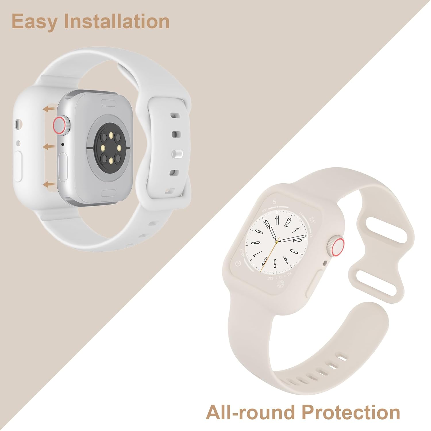 Keebowz Correas de silicona con funda protectora compatible con Apple Watch Band de 1.496 in, 1.575 in, 1.614 in, 1.654 in, 1.732 in, 1.772 in,
